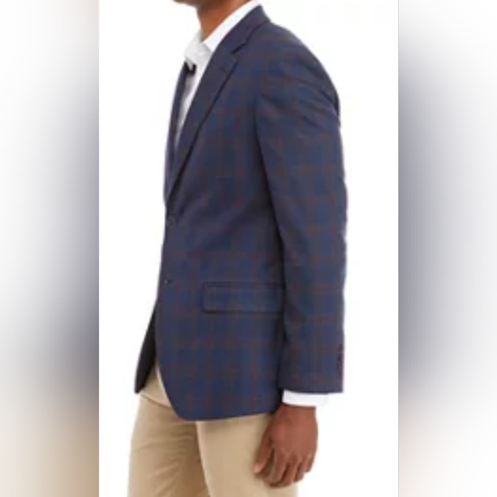 Nautica Modern Fit Plaid Sportcoat L 44, Blue/Red